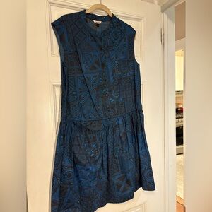Elegant Blue Patterned Midi Dress